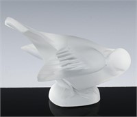 SIGNED LALIQUE FROSTED PREENING SPARROW FIGURINE