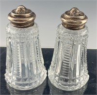 PAIR OF STERLING SILVER TOPPED SALT PEPPER SHAKERS