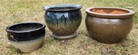 Lot of 3 Ceramic Garden Planter Pots