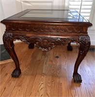 Vintage Claw Foot Accent Table w/ Glass Insert