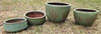 Lot of 4 Green Ceramic Garden Pots