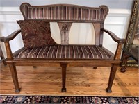 C. 1905 Arts & Crafts Sawn Oak Upholstered Bench