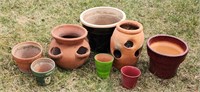 Lot of Clay Terra Cotta Garden Strawberry Pots