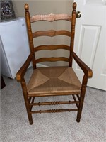 19th C. Maple Ladder Back Arm Chair w/ Rush Seat