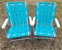 Pair of Teal Folding Aluminum Lawn Chairs