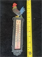 Antique cast-iron rooster thermometer, 11 inches.