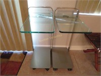 Tempured Glass & Metal, Rolling, End Tables (Pair)