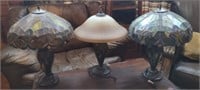 3 Tiffany style Antique Stained Glass Lamps