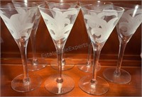 7 Etched Crystal Glasses 6”