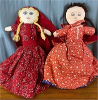 2 Vintage Handmade 15'' Topsy Turvy Dolls