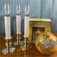 Mercury Glass Oil Lamp and Candle Sticks