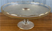 Vintage Jeanette Glass Harp Pattern Footed Cake