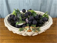 Woven Ceramic Bowl with Grapes and Hummingbird
