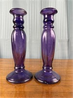 2 Old Time Pottery 8''  Purple Glass Candle