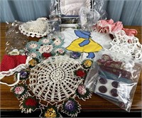 Vintage Chrocheted Doilies, Quilt Square and
