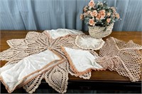 Vintage Peach Colored Crocheted Doilies and