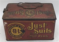 (O) Just Suits Tobacco metal lunchbox. 8"x4"x5".