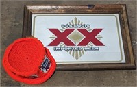 (JL) Dos Equis mirror (21"x16") and crochet Pabst