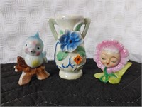 Lot of 3 Vintage Japanese Porcelain glazed figures