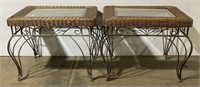 (A) 2 Wicker and Metal End Tables with Glass 29”