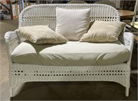 (A) White Wicker Love Seat Couch 49” x 28” x 37”