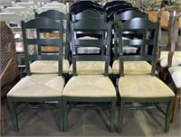 (A) Green and Wicker Dining Chairs 40” (bidding
