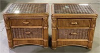 (A) 2 Wicker/Rattan End Tables with Glass Tops