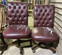 (A) 2 Vintage Faux Leather Rolling Office Chairs