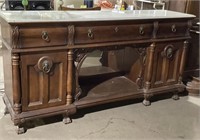 (M) Antique Marble Topped Carved Wooden Buffet