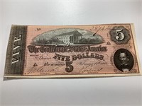 1864 $5 Confederate Note,FINE
