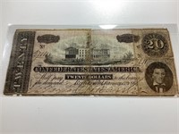 1864 $20 Confederate States Note,splits