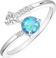 14k Gold-pl .65ct Blue Opal & White Topaz Ring