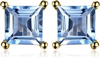 14k Gold-pl .80ct Genuine Blue Topaz Earrings