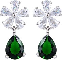 18k Gold-pl. 4.80ct Emerald & Topaz Drop Earrings