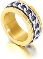 18k Gold-pl. Cuban Chain Design Men's Spinner Ring