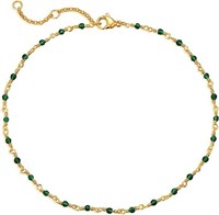 14k Gold -pl. .54ct Beaded Emerald Anklet