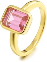 18k Gold-pl. Emerald Cut 2.62ct Pink Sapphire Ring