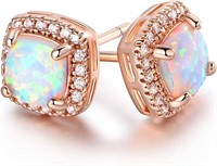 18k Gold-pl. Cushion 5.70ct Opal Halo Earrings