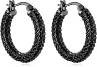 14k Black Gold-pl. 1.32ct Black Onyx Hoop Earrings