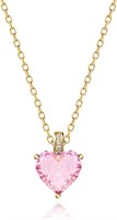 18k Gold-pl. Heart 2.00ct Rose Quartz Necklace