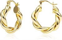 14k Gold Plated Silver Twisted Hoop Earrings