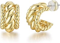 14k Gold Plated Rope Style Half Hoop Earrings