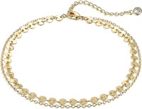 14k Gold-pl .03ct Topaz Double Layered Coin Anklet