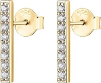 14k Gold-pl .24ct White Topaz Bar Stud Earrings