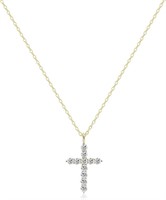 14k Gold-pl .36ct White Sapphire Cross Necklace