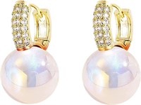 14k Gold-pl .72ct Topaz & Pearl Hoop Earrings