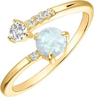 14k Gold-pl .65ct White Opal & White Topaz Ring