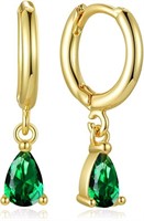 14k Gold-pl Pear .46ct Emerald Teardrop Earrings