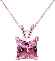 18k Gold-pl. Princess 2.00ct Pink Topaz Necklace