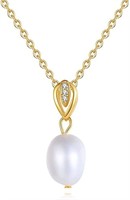 14k Gold-pl. .05ct White Topaz & Pearl Necklace